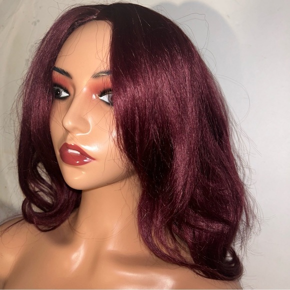 New Burgundy Synthetic Slightly Wavy Womens Wig 16 inch Cos Play Halloween Fun - Picture 3 of 6